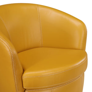 English Elm Luxury Top Grain Leather Swivel Barrel Chair with Solid Wood Frame, 360° Rotation, Removable Cushion Cover, No Assembly Required Yellow 32 L x 30 W x 33.5 H B011P308558