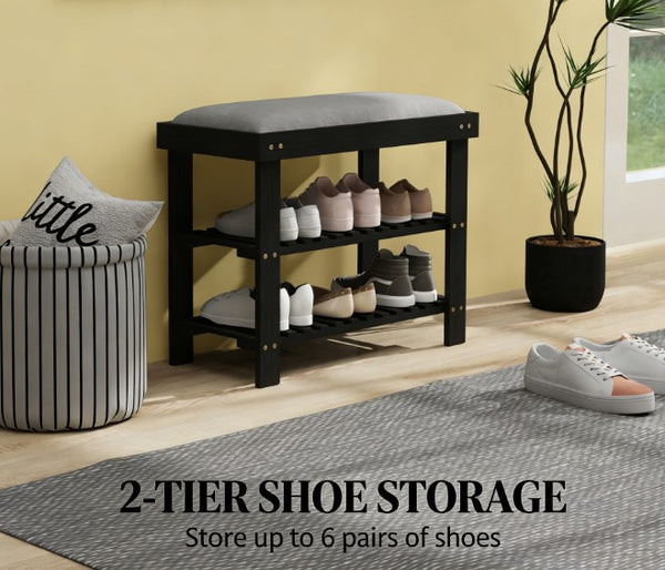 English Elm Shoe Storage Bench with Bamboo Frame and Cushioned Seat for Entryway or Mudroom T3971P430903