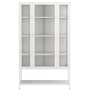 English Elm 67.25'' Tall Steel Curio Cabinet with Led Lighting and Tempered Glass Panels White SN845P263995W