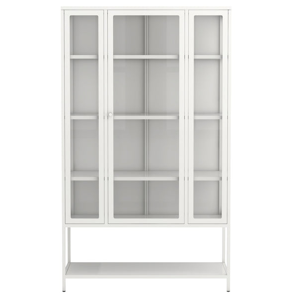 English Elm 67.25'' Tall Steel Curio Cabinet with Led Lighting and Tempered Glass Panels White SN845P263995W