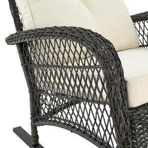 English Elm Fruttuo Upholstered Rocking Chair with Removable Zipper Cushions, Waterproof Fabric, Steel Rattan Frame Black+Cream B365P397659