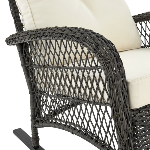 English Elm Fruttuo Upholstered Rocking Chair with Removable Zipper Cushions, Waterproof Fabric, Steel Rattan Frame Black+Cream B365P397659