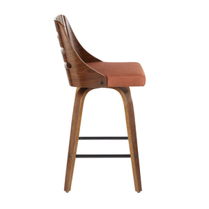 English Elm Mid-century Modern Bentwood Counter Stools with Walnut Finish and Bold Upholstered Seat B202S00380