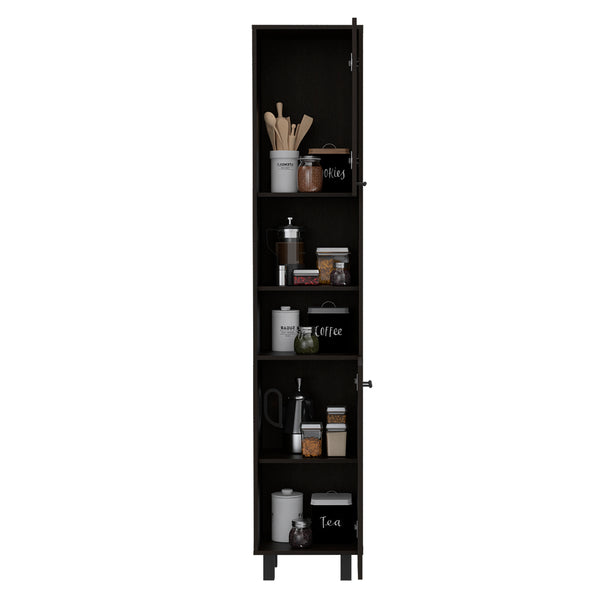 English Elm Hobart Tall Kitchen Pantry Cabinet with Four Legs, Three Interior Shelves, Two Shelves, Two Doors Black 83.9 L x 20.5 W x 5 H B07091870