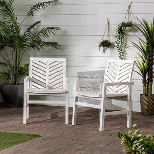 English Elm Walker Edison - Modern Acacia Patio Chairs Set of 2 — White Washed Chevron Design, Contoured Seats, Durable Outdoor Wood Finish B185P169303