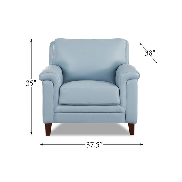 English Elm Westcott Leather Chair with Top-Grain Upholstery, Goose Down & Memory Foam, Durable Kiln-Dried Frame Blue B2705P211455
