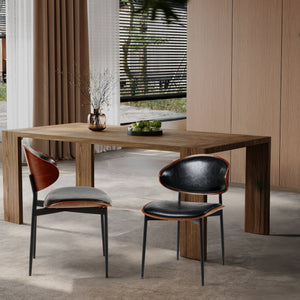 English Elm Mid-Century Dining Chairs Set Of 2 – Stylish Bentwood & Pu Leather, Matte Metal Legs, Easy Assembly! N842P290053B