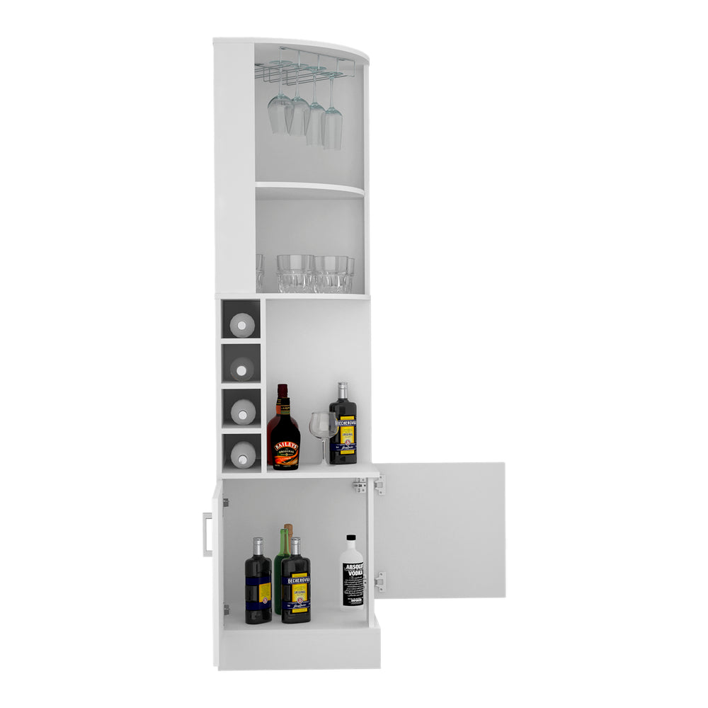 English Elm Syrah Corner Bar Cabinet White with 8 Bottle Cubbies, 12-Glass Rack & 2 Shelves, Space-Saving Design B070102687