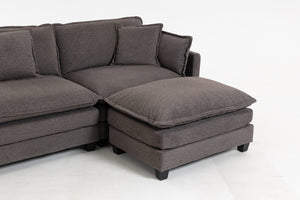 English Elm Modern Chenille Sectional Sofa with Ottoman Modular Layout for Spacious Living Rooms Antique Grey W2530S00018