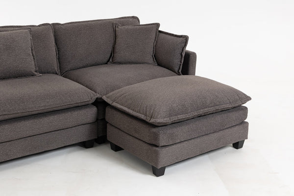 English Elm Modern Chenille Sectional Sofa with Ottoman Modular Layout for Spacious Living Rooms Antique Grey W2530S00018