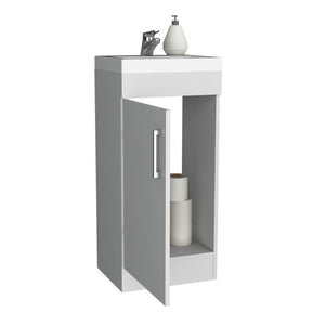 English Elm Madrid 16" Bathroom Vanity White with Resin Sink, Single Door Cabinet, Shelf & Metal Handle B070S00348