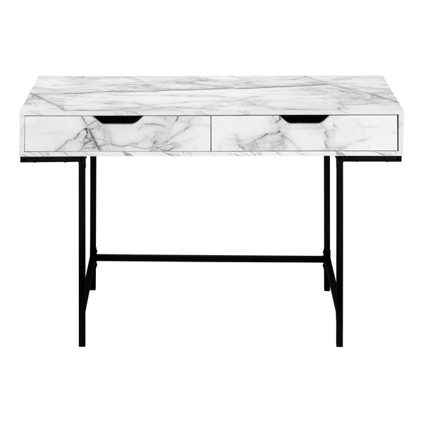 English Elm Computer Desk With Marble-Look Top, Black Metal Base & Storage Drawers – Modern Home Office Solution B2710P219844