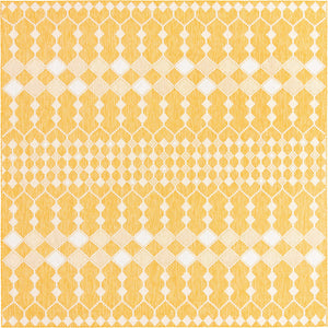 Unique Loom Outdoor Trellis Traliccio Machine Made Trellis Rug Yellow, Ivory 10' 0" x 10' 0"