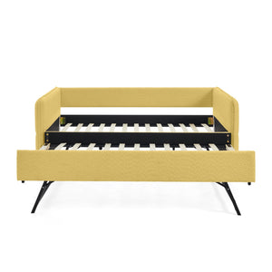 English Elm Daybed Boucle Upholstered Tufted Twin Trundle Sofa for Guest Bedroom Studio Lounge Yellow W1413S00174