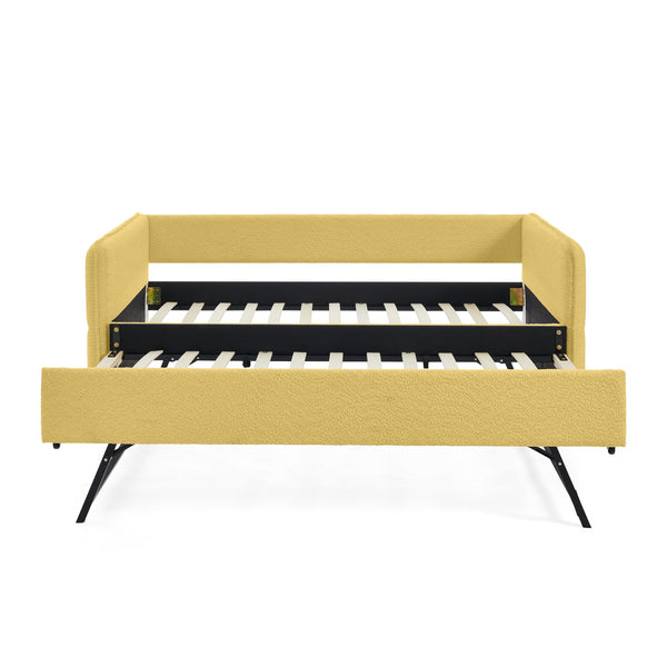 English Elm Daybed Boucle Upholstered Tufted Twin Trundle Sofa for Guest Bedroom Studio Lounge Yellow W1413S00174