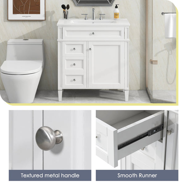 English Elm 30'' Modern Bathroom Vanity With Ceramic Sink, Soft-Close Drawers & Elegant Storage Solutions N710P206904K