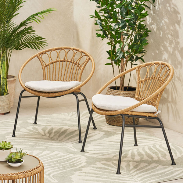 English Elm Christopher Knight Home® - BANYA Light Brown PE Rattan Chair Set with Iron Frame, Waterproof Fabric, Modern Loop Design for Outdoor Elegance 70431.00LBRN