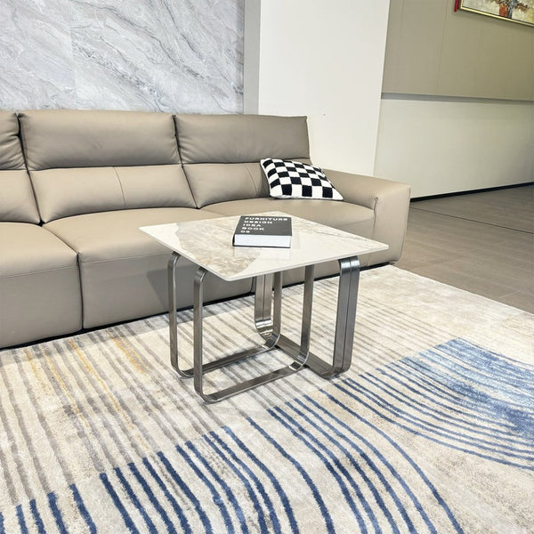 English Elm Rectangular End Table With Sintered Stone Top & Sleek Silver Frame For Modern Living Spaces W2978S00019-GIGA