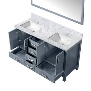 English Elm Dark Grey Double Bath Vanity With Carrara Marble Top & Mirror - Stylish Storage For Your Bathroom Upgrade B2731S00697