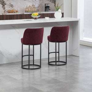 English Elm Counter Height Barstools Set of 2 Linen Upholstered Barrel Seat with Iron Legs Wine Red W395P410434