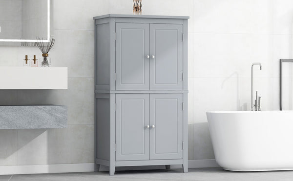 English Elm Elegant Bathroom Floor Storage Cabinet with 4 Doors, Adjustable Shelves, Anti-Tip Design, 28"L x 15"W Grey N725P188461E