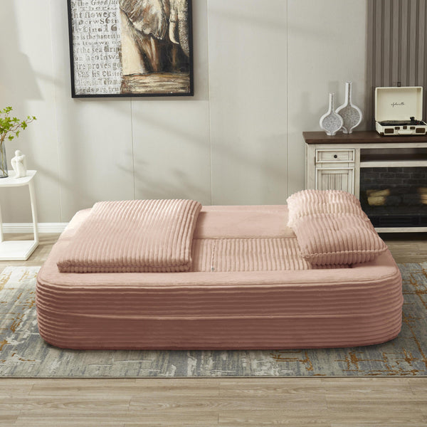 English Elm Multi Functional Sectional Sofa Bed Plush Corduroy Convertible 80" King Sleeper with Chaise, Deep Fluff Pink W3219P339466
