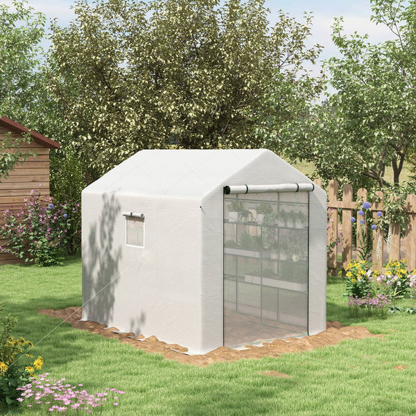 English Elm Outsunny Walk-in Garden Greenhouse Steel Frame Uv Cover 18 Shelf Ventilated Growing Space W2225P229466