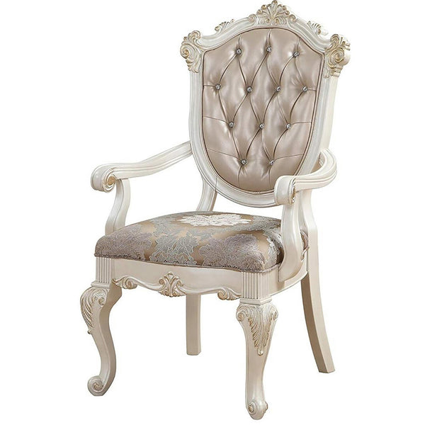 English Elm Rose Rose Gold Tufted Armchairs Set of 2 with Crystal Buttons Floral Cushions Queen Anne Legs, Luxurious Dining Seating B062P189176