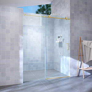 English Elm 56" Frameless Sliding Shower Door Tempered Glass Walk-in Enclosure Brushed Gold W1920P400620