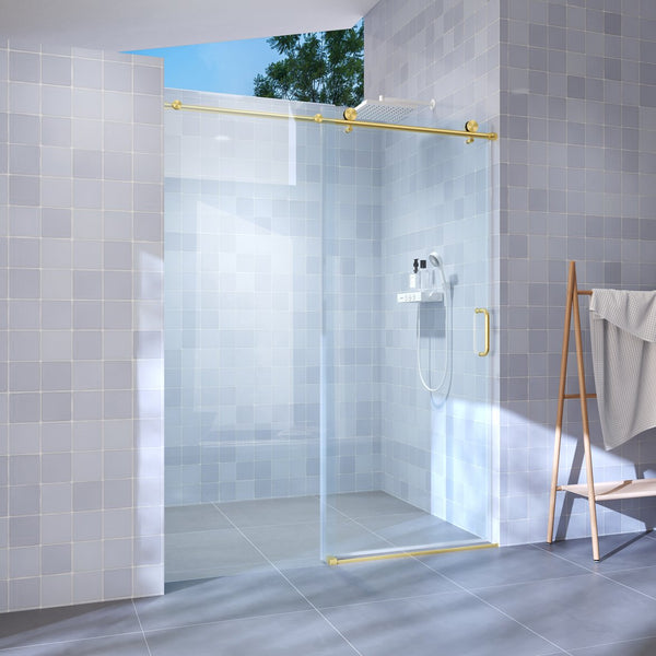 English Elm 56" Frameless Sliding Shower Door Tempered Glass Walk-in Enclosure Brushed Gold W1920P400620