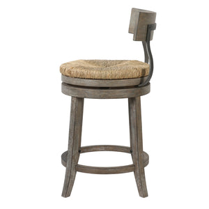 English Elm 26" Reclaimed Wood Swivel Counter Stool with Seagrass Seat for Kitchen Island Gray B2751P436448