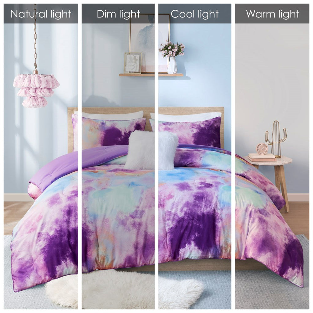 English Elm Twin/Twin Watercolor Tie Dye Cassiopeia Comforter Set with Piped Edges, Fur Pillow, Hypoallergenic OEKO-TEX Safe B035129810