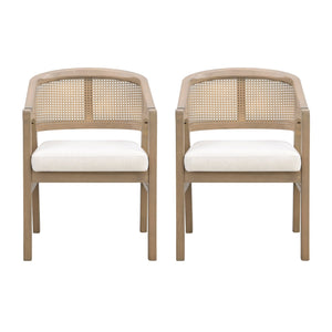 English Elm Wooden Rubberwood Dining Chairs with Woven Rattan Back Ergonomic Seat Set of 2 Beige,Light Ash N771P256965A