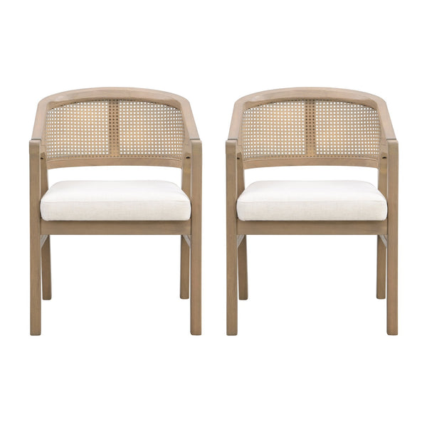 English Elm Wooden Rubberwood Dining Chairs with Woven Rattan Back Ergonomic Seat Set of 2 Beige,Light Ash N771P256965A