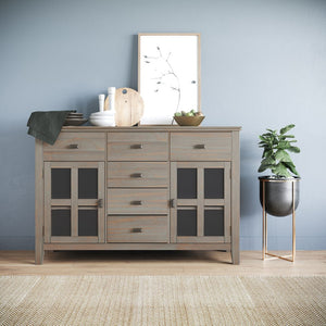 English Elm Artisan Solid Wood Sideboard Buffet In Distressed Grey - Timeless Storage Solution For Any Space B136P158705