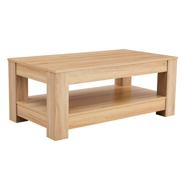 English Elm A Modern Two-tier Mdf Coffee Table with Open Shelf for Living Room Storage W3875P392270