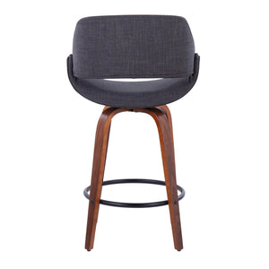 English Elm Fabrico 26" Mid-Century Modern Counter Stool Set Of 2 In Walnut & Charcoal Fabric With Footrest B202S00248