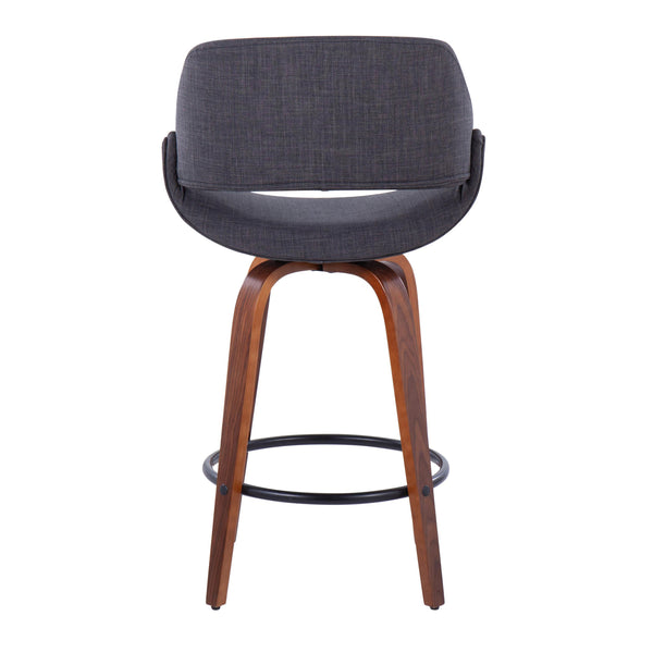 English Elm Fabrico 26" Mid-Century Modern Counter Stool Set Of 2 In Walnut & Charcoal Fabric With Footrest B202S00248