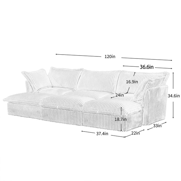 English Elm Living Room Sofa Slipcovered 3-Seater With Ottomans, Modular Corduroy Sleeper For Comfort & Style W3041S00142