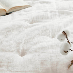 English Elm 3-piece King Cotton Muslin Quilt Set Crinkle Texture Embroidered Farmhouse Bedding B035P408348