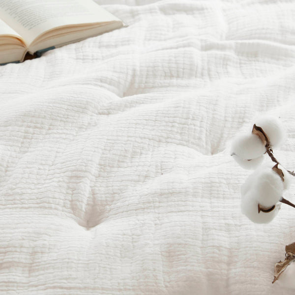 English Elm 3-piece King Cotton Muslin Quilt Set Crinkle Texture Embroidered Farmhouse Bedding B035P408348