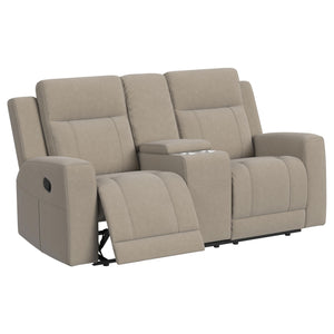 English Elm Slater Faux Leather Manual Reclining Sofa Set with Track Arms for Living Rooms Taupe B062S01425