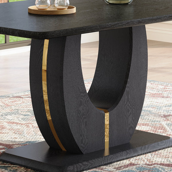 English Elm Modern Mdf Dining Table Seats Six with U-shaped Legs for Minimalist Interiors Black W1151S04162