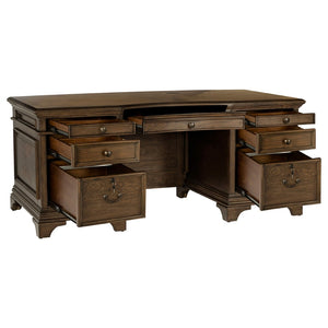 English Elm Stigham Burnished Oak Executive Desk With 7 Drawers, Elegant Bronze Hardware & Ample Storage Space B062S00800-GIGA