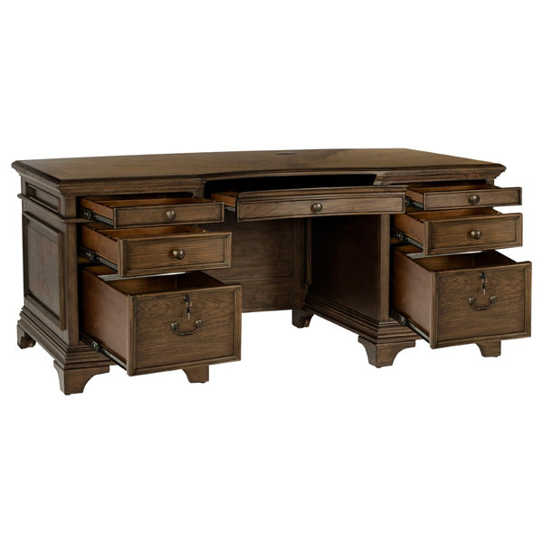 English Elm Stigham Burnished Oak Executive Desk With 7 Drawers, Elegant Bronze Hardware & Ample Storage Space B062S00800-GIGA