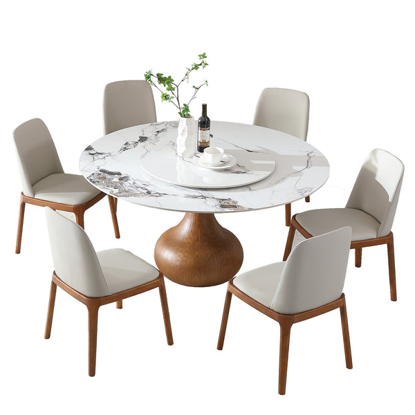 English Elm Modern Sintered Stone Round Dining Table with Lazy Susan Seats Six for Any Space W2699S00091
