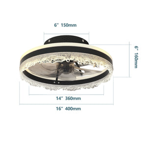 English Elm 16" Modern LED Ceiling Fan with Hidden Blades, Remote & App Control, Dimmable Crystal Flush Light W2312P368704