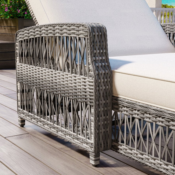 English Elm Go Outdoor Wicker Chaise Lounge Recliner with Ergonomic Armrests and Thick Cushion for Patio Beige+Grey N704P248780A