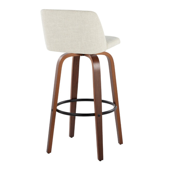 English Elm Toriano Set Of 2 Mid-Century Barstools With Swivel Cream Fabric & Walnut Wood - Stylish Comfort! B202S00663-GIGA