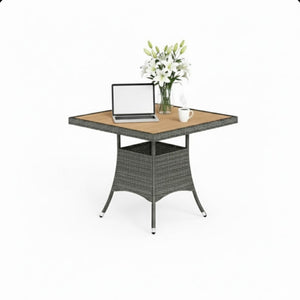 English Elm 1-piece Square Acacia Wood Top Hand-woven Pe Rattan Outdoor Patio Dining Table Gray B082P455163
